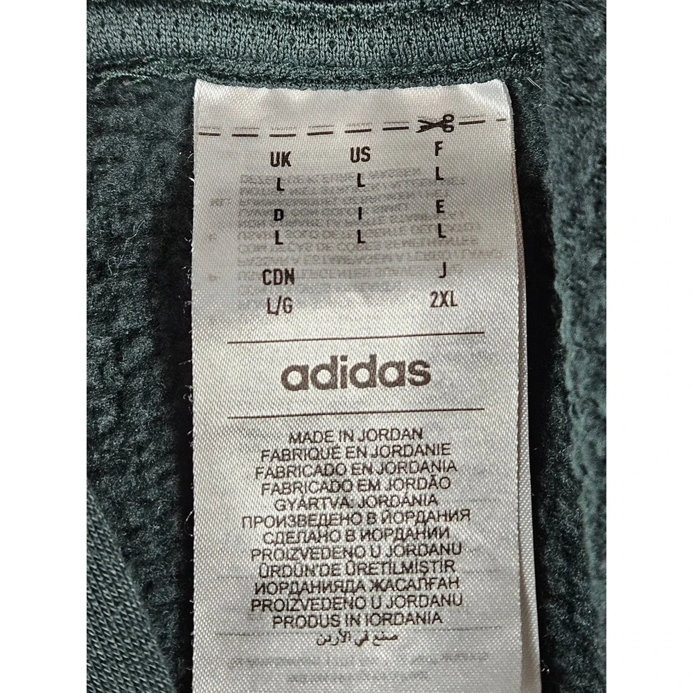 Adidas Mens Forest Green Fleece‎ Hoodie Zip Chest Pocket Logo Pullover Large